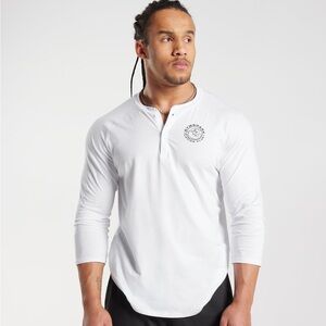 Gymshark White Long Sleeve Henley Shirt